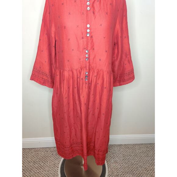 Gudrun Sjoden Red Midi Dress Cotton Wool Pockets Block Print - Picture 3 of 11